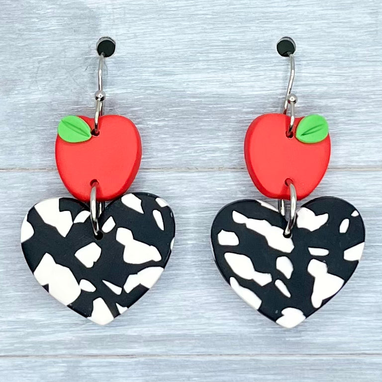 Composition Hearts & Apples Polymer Clay Dangles
