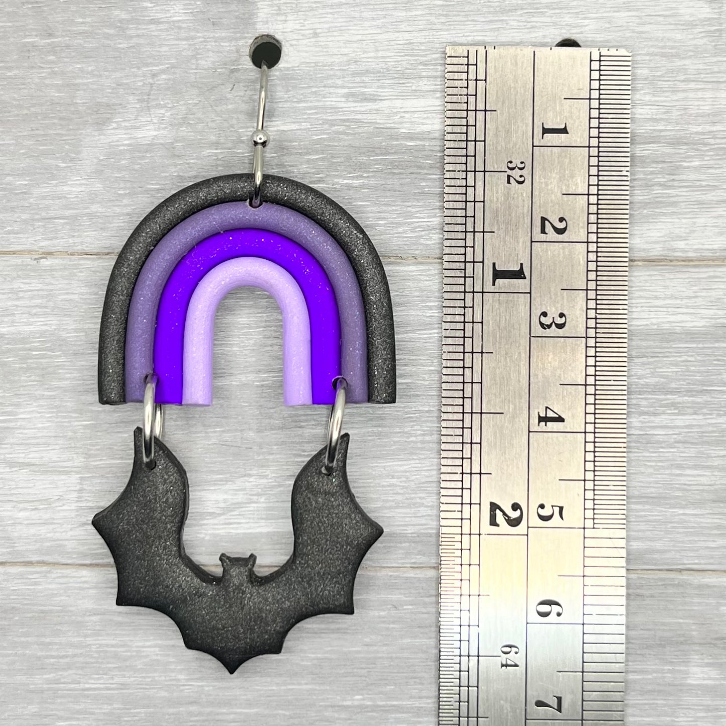 Purple Rainbow Bats Polymer Clay Dangles