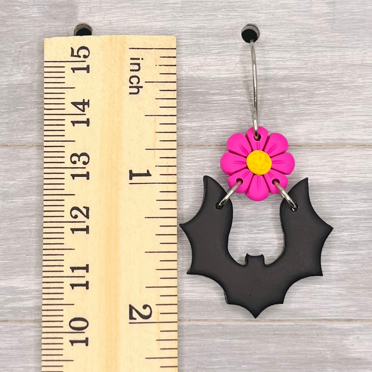 Pink Flower Bats Polymer Clay Dangles