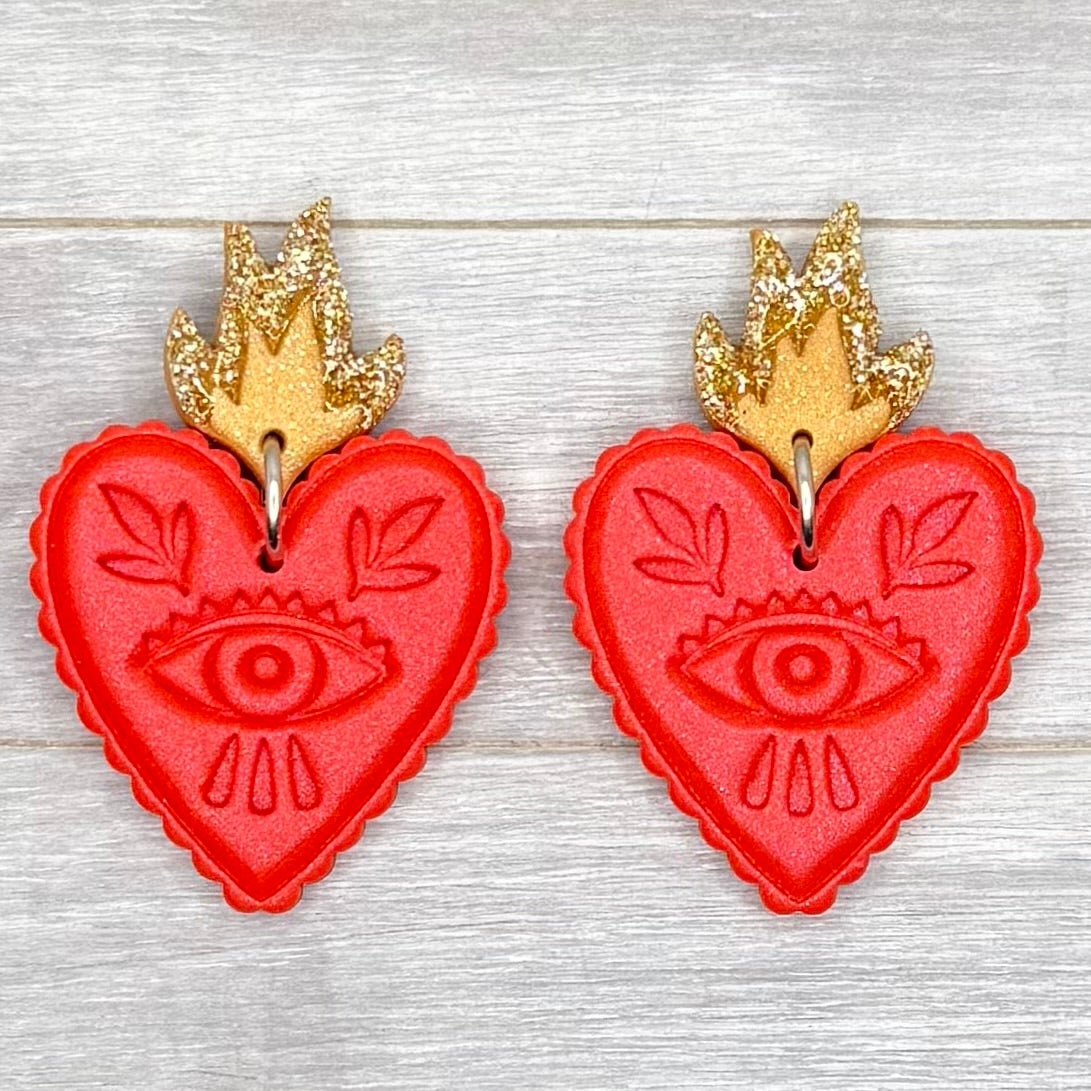 Sacred Heart Polymer Clay Stud Dangles