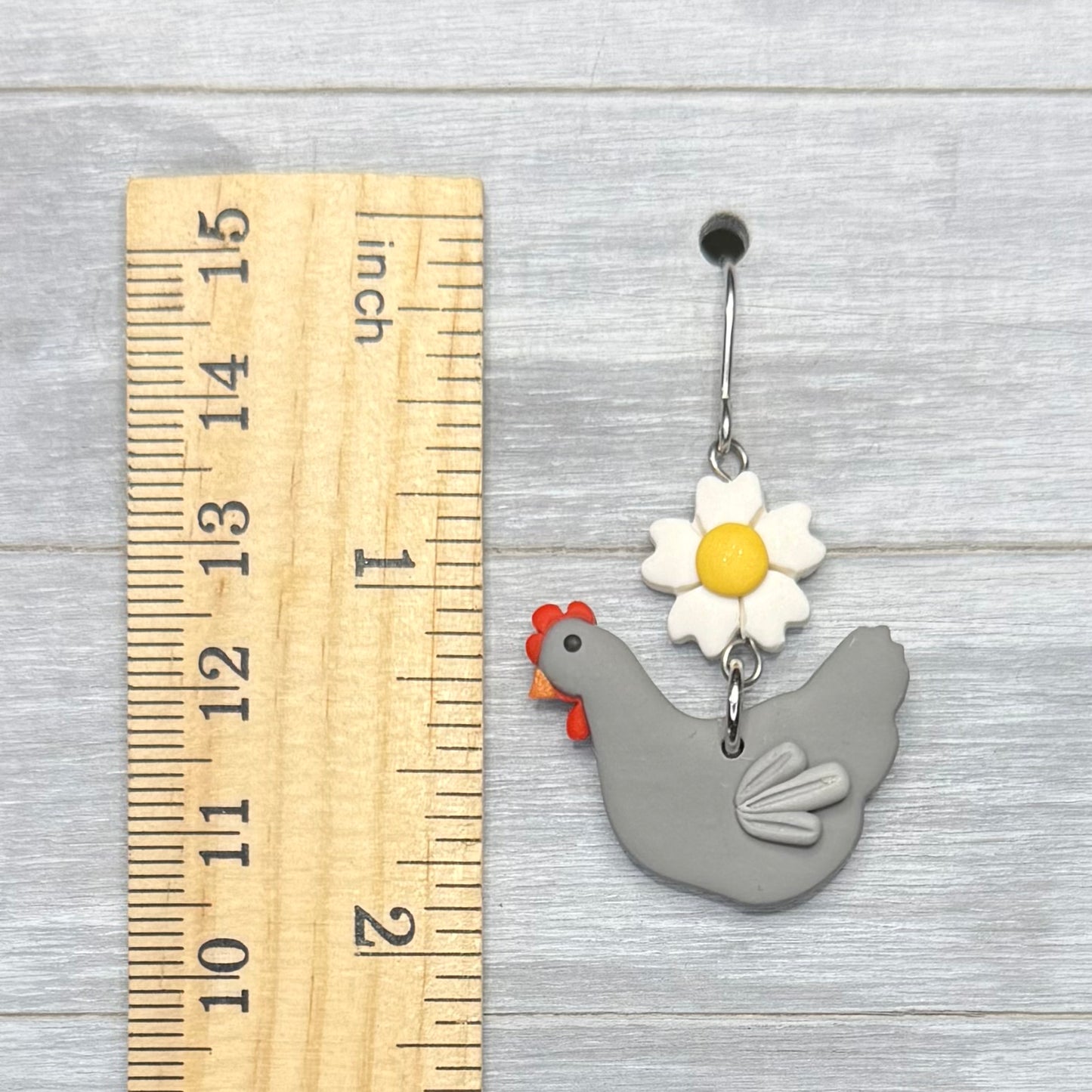 Grey Chicken Flower Dangles