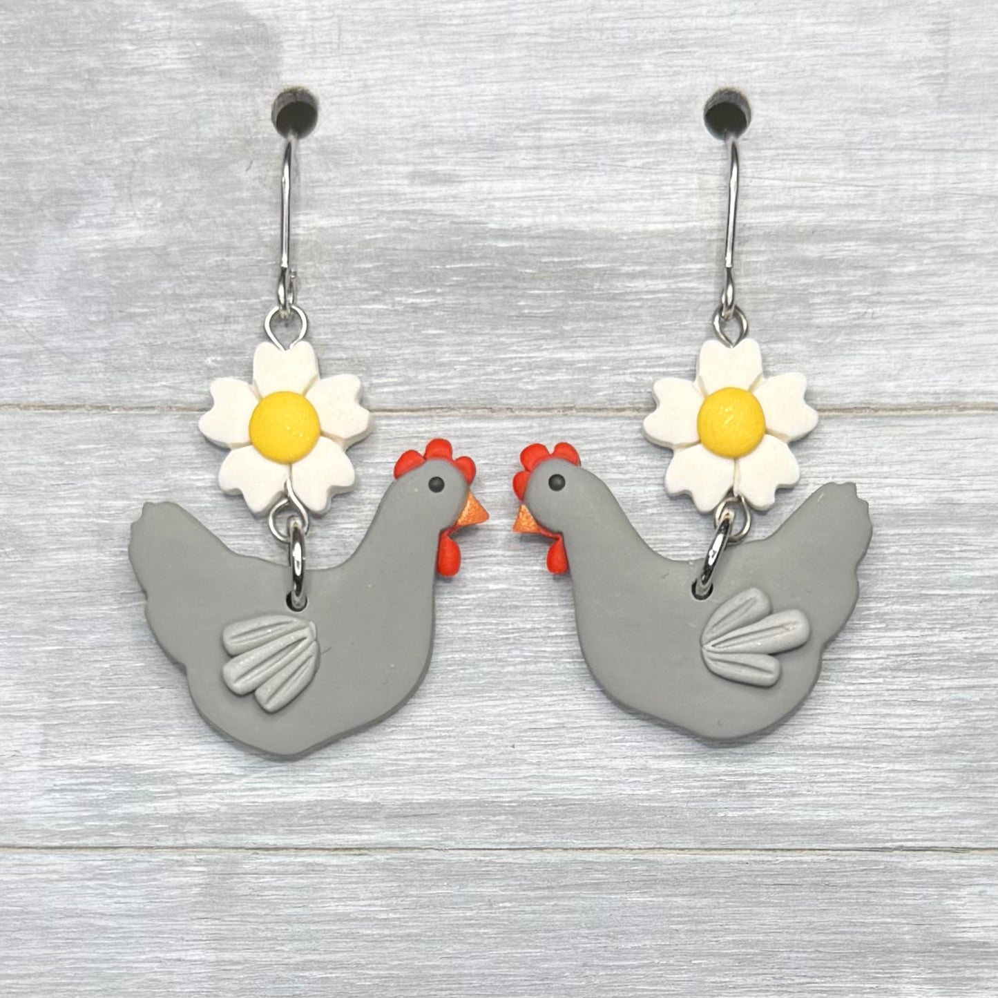 Grey Chicken Flower Dangles