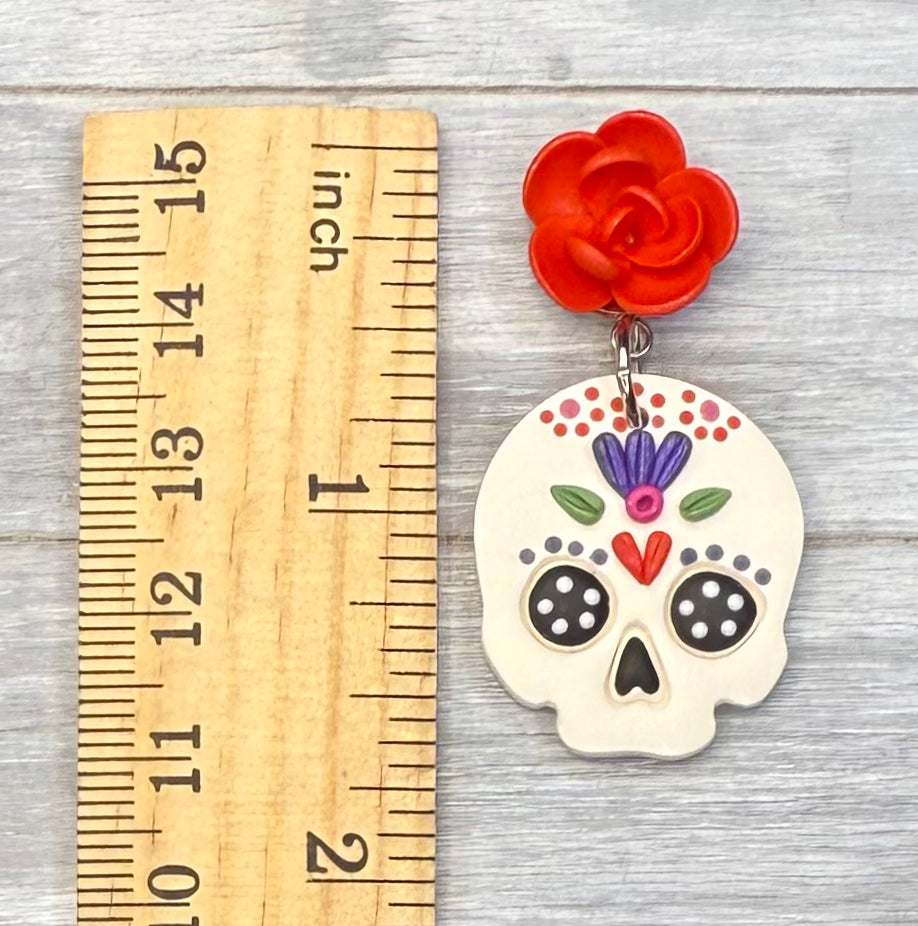 Sugar Skull Flower Stud Dangles
