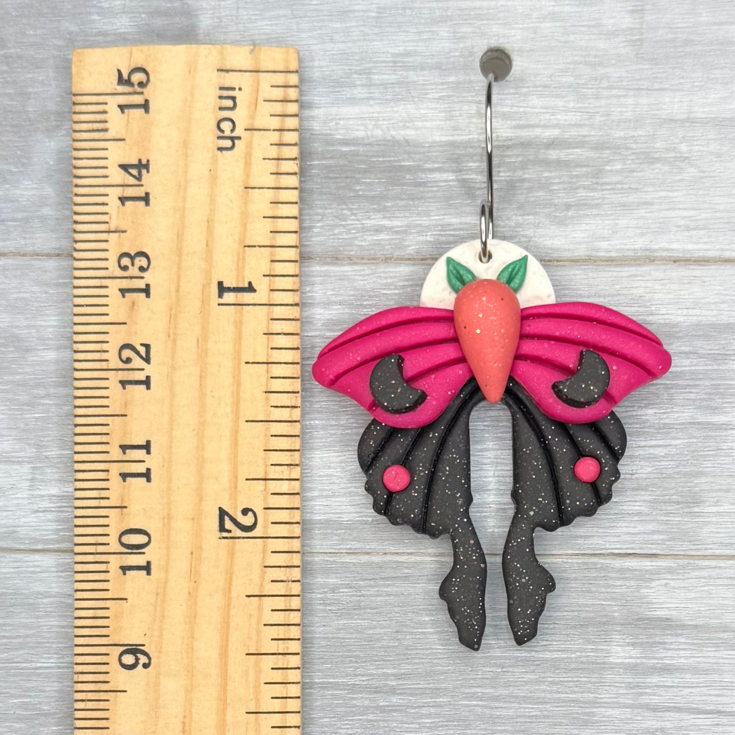 Pink and Black Moth Dangles