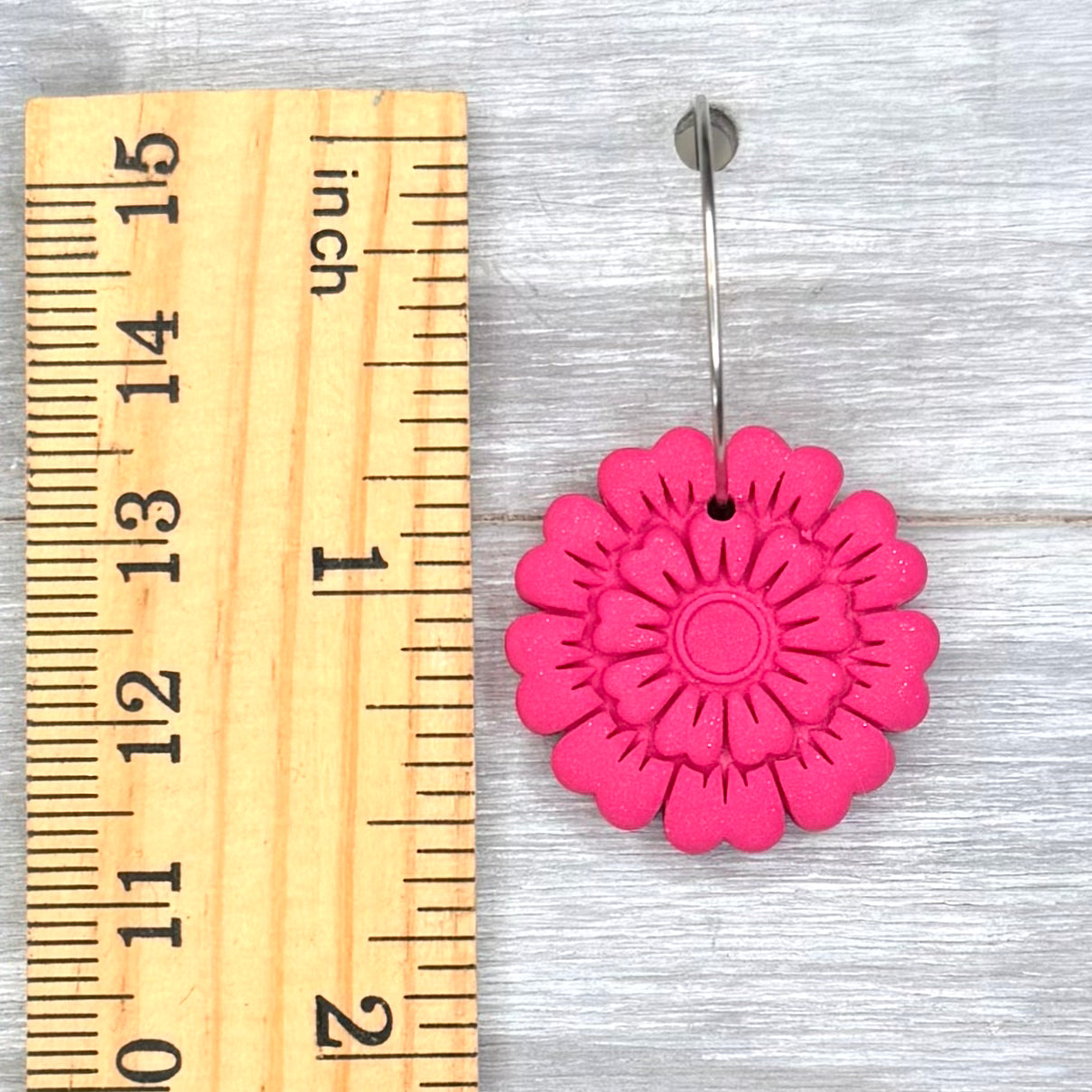 Pink Flower Hoop Dangles