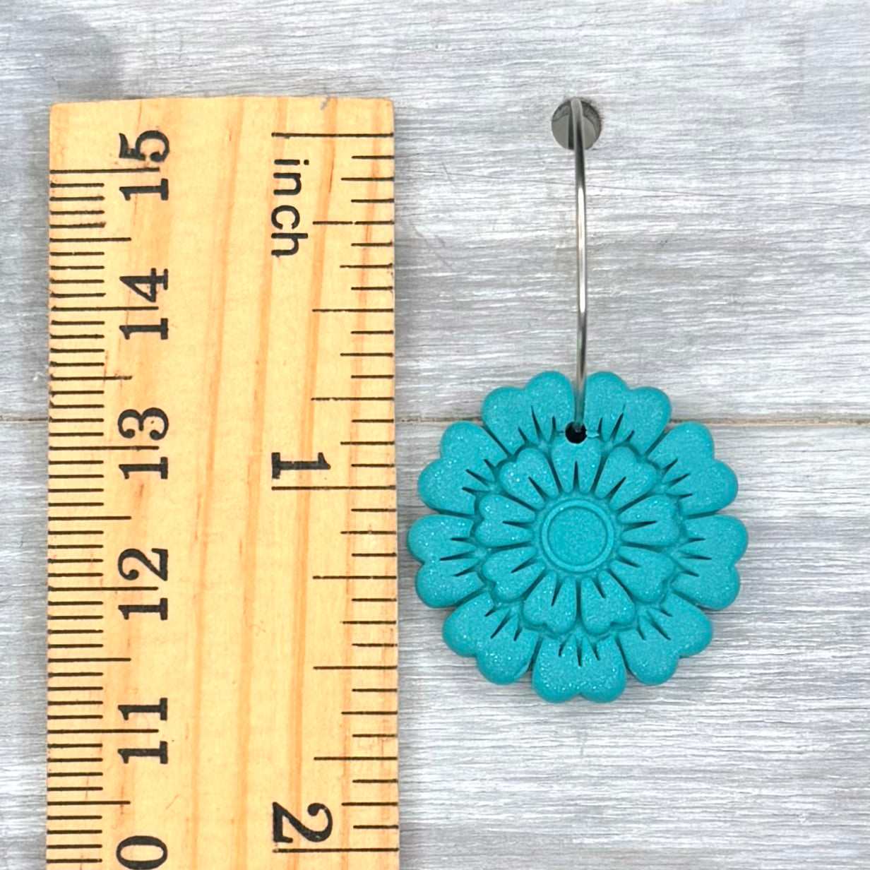 Teal Flower Hoop Dangles
