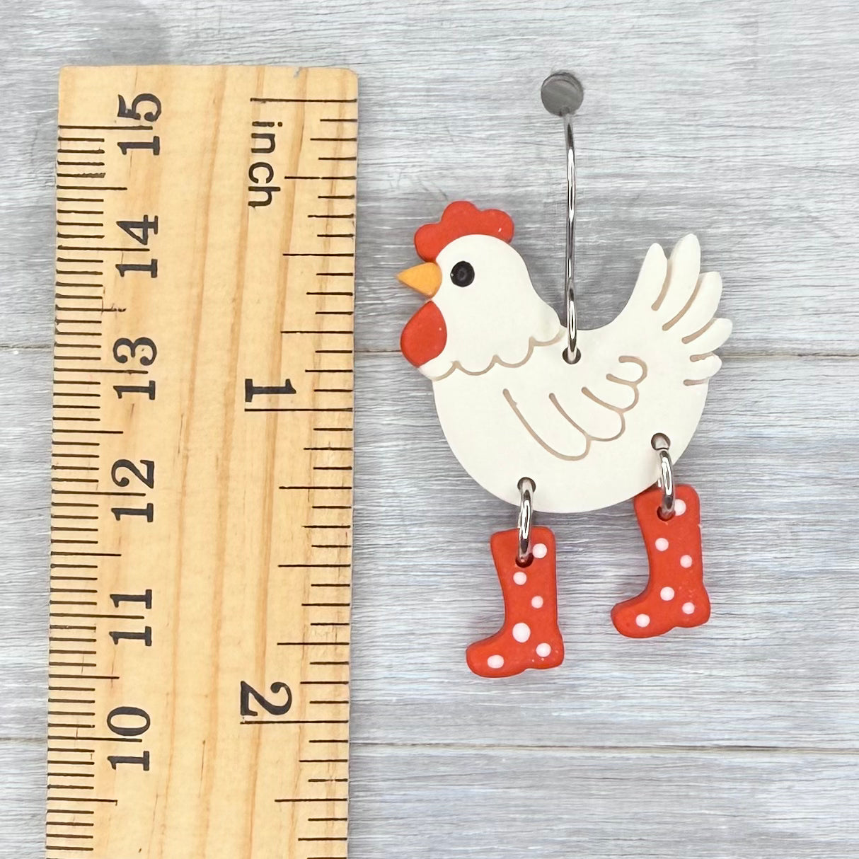 White Chicken with Polka Dot Boots Dangles