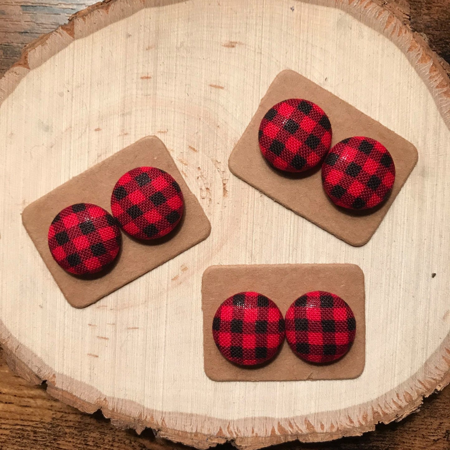 Buffalo Plaid Fabric Button Earrings
