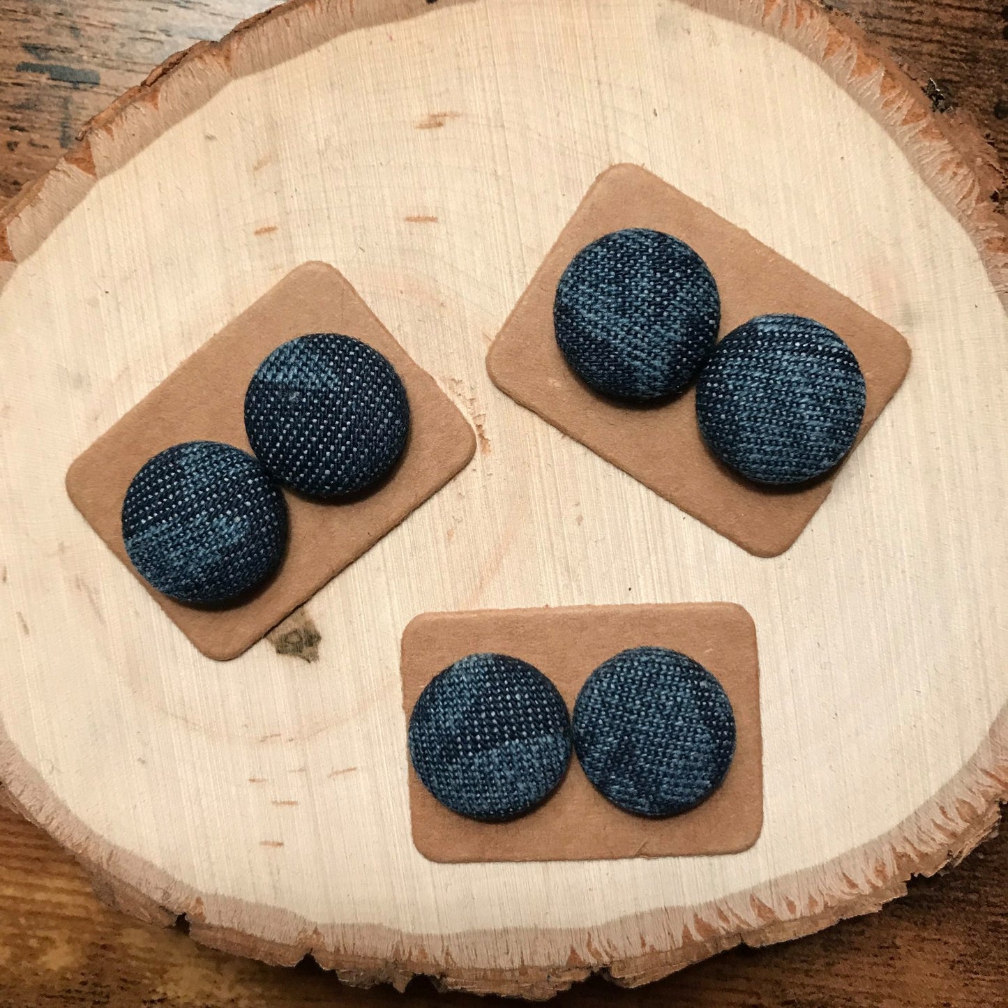Textured Denim Button Earrings