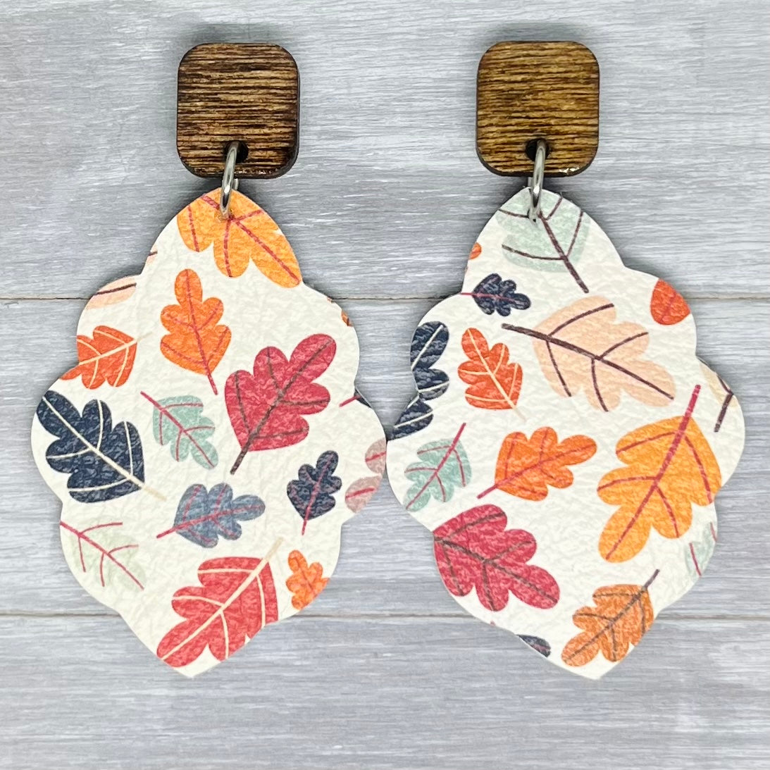 Colorful Leaves Leather Stud Dangles