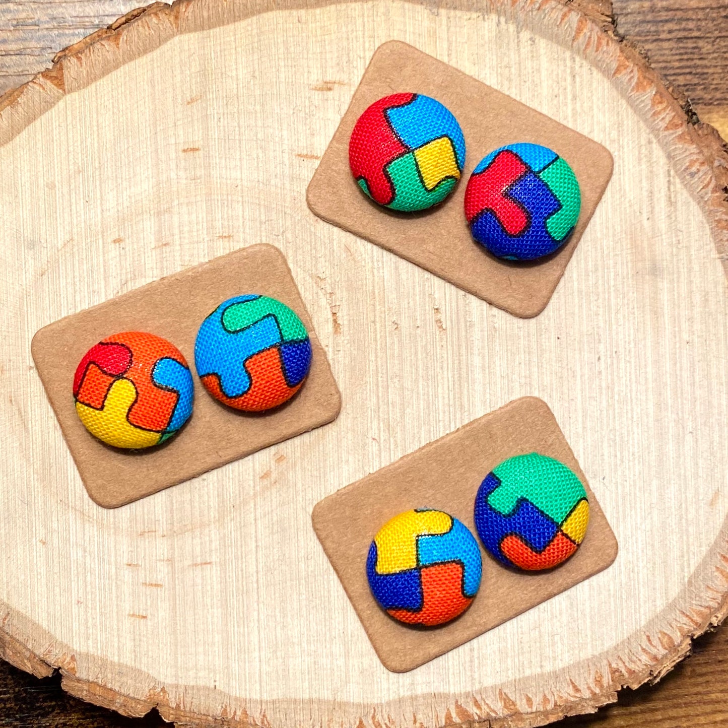 Autism Awareness Fabric Button Earrings
