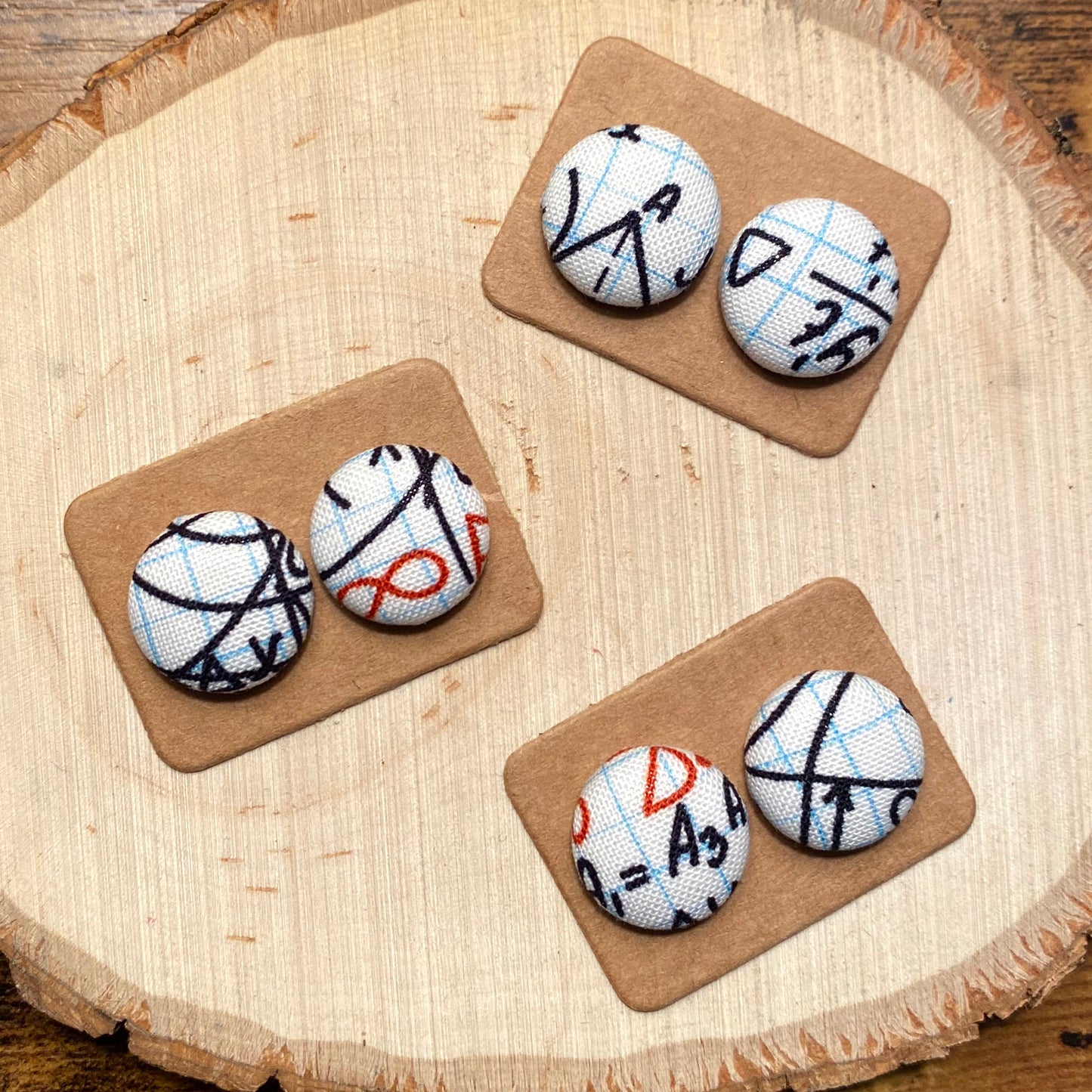 Mathematics Fabric Button Earrings