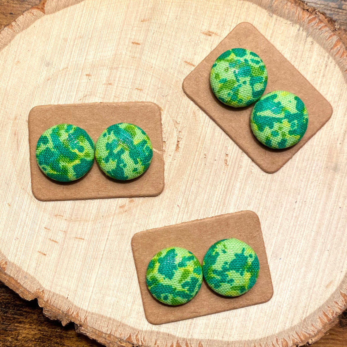 Green Splatter Fabric Button Earrings