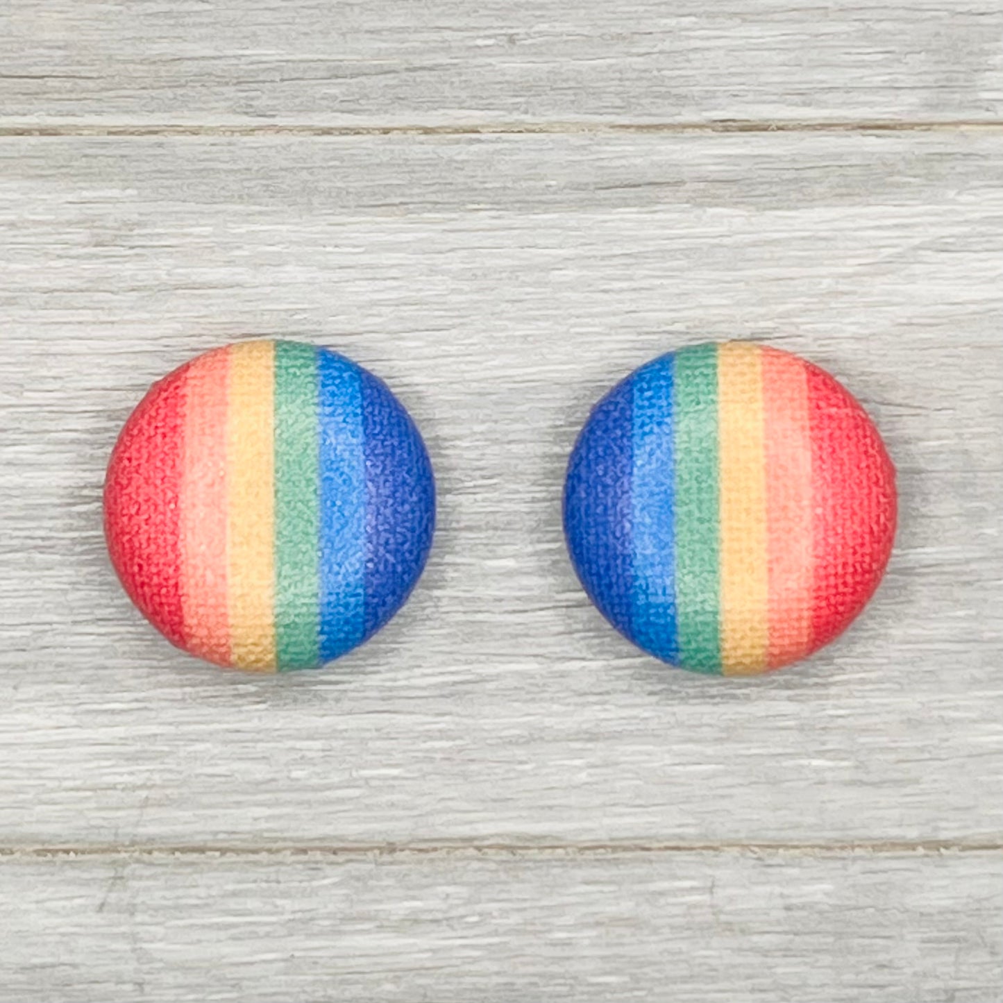 Rainbow Stripes Fabric Button Earrings
