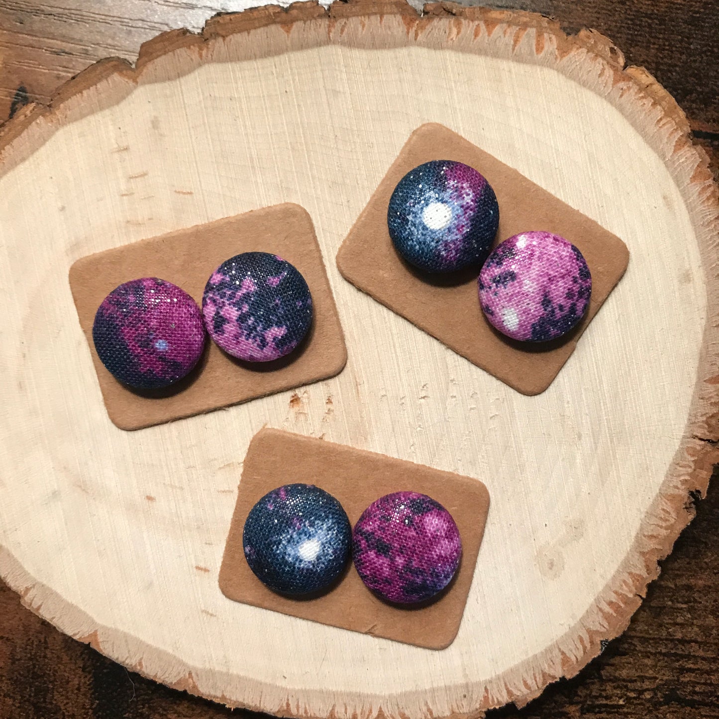 Galaxy Fabric Button Earrings