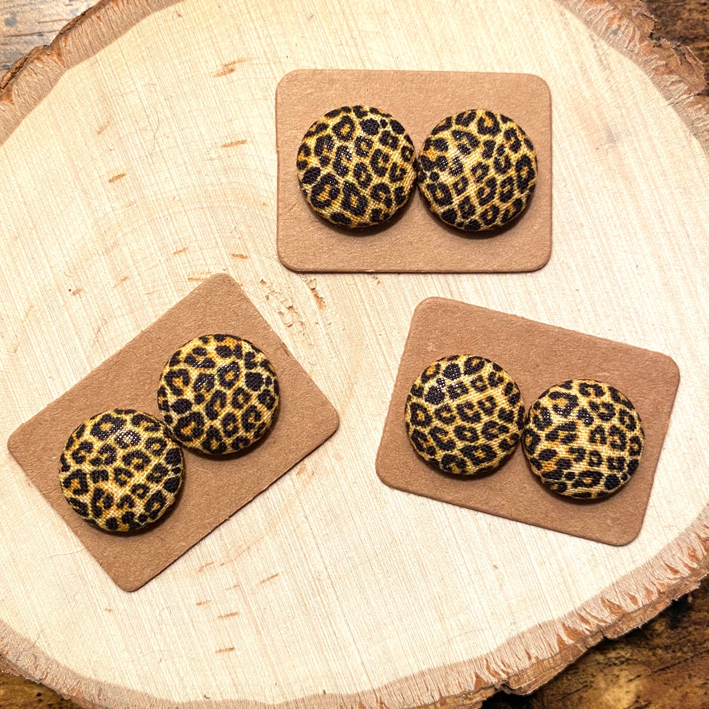 Leopard Print Fabric Button Earrings