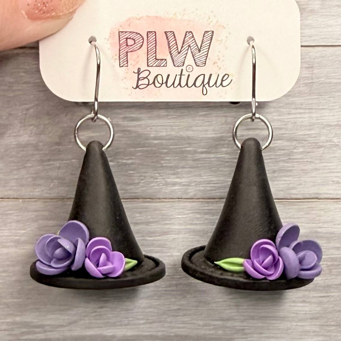 3D Purple Floral Witch Hat Dangles