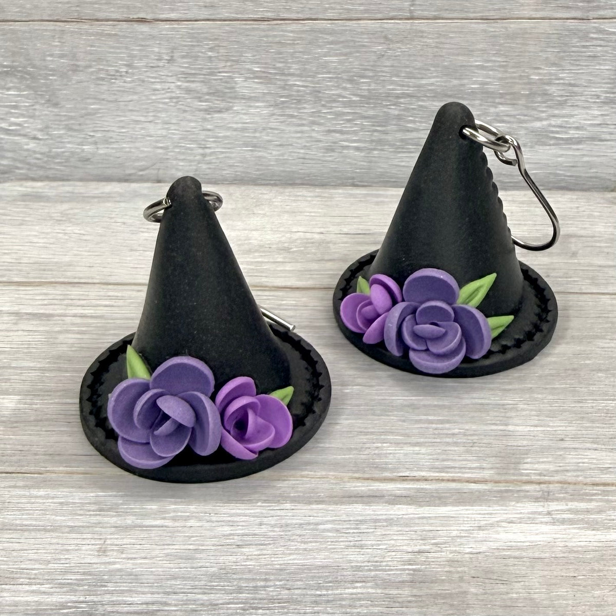3D Purple Floral Witch Hat Dangles