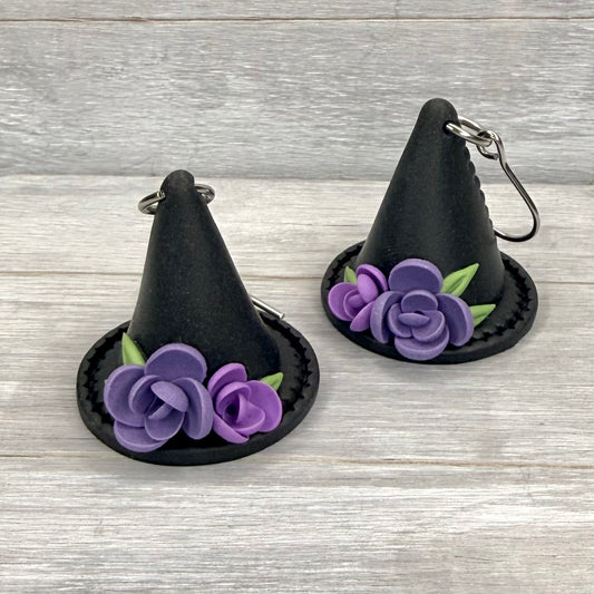 3D Purple Floral Witch Hat Dangles