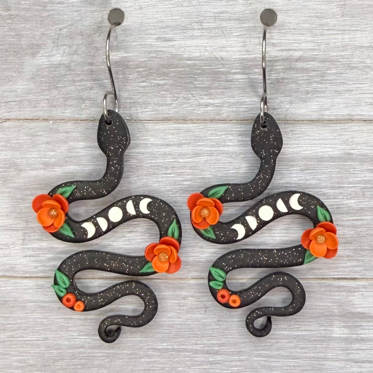 Autumn Moon Snakes Polymer Clay Dangles
