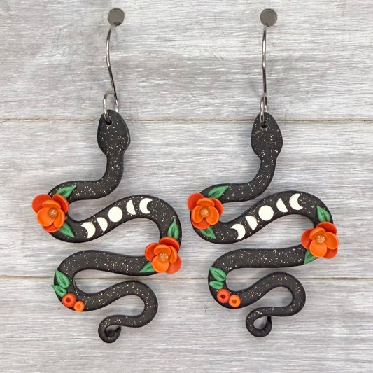 Autumn Moon Snakes Polymer Clay Dangles
