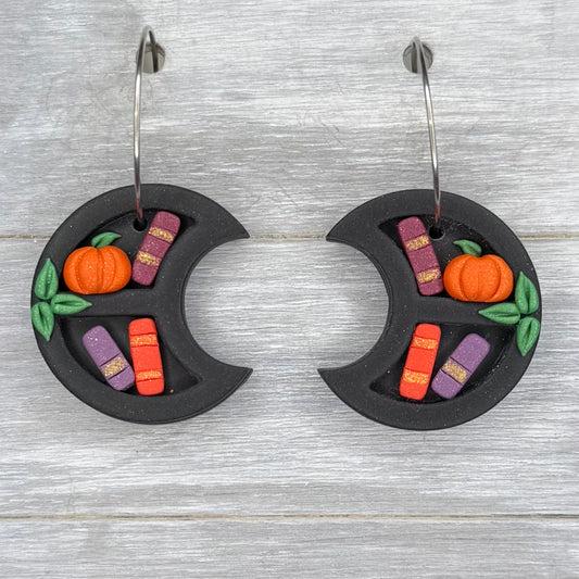 Autumn Moon Bookshelf Hoop Dangles