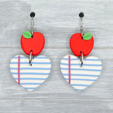 Notebook Hearts & Apples Polymer Clay Dangles
