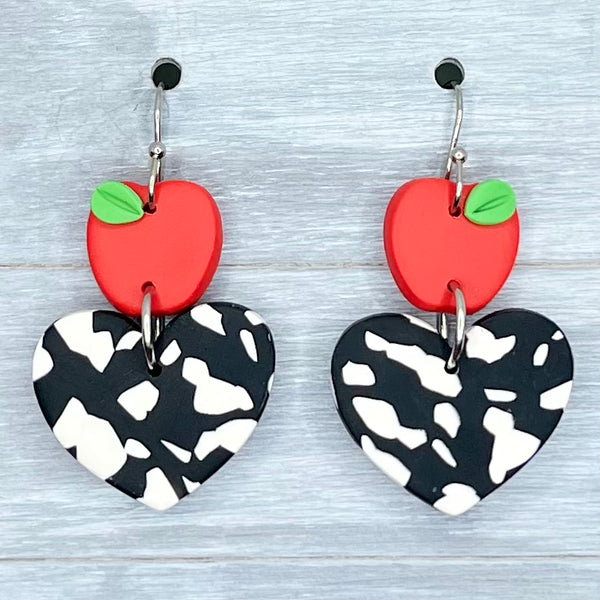 Composition Hearts & Apples Polymer Clay Dangles