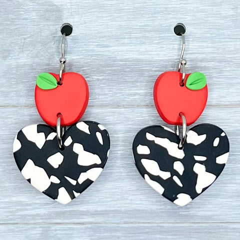 Composition Hearts & Apples Polymer Clay Dangles