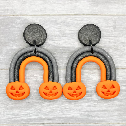 Jack-o-lantern Rainbow Polymer Clay Stud Dangles