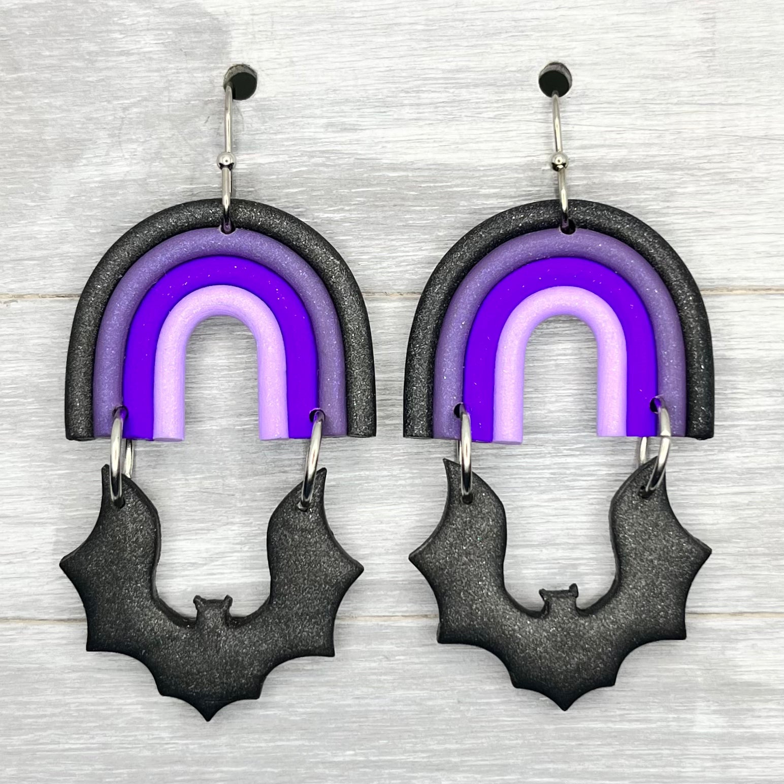 Purple Rainbow Bats Polymer Clay Dangles