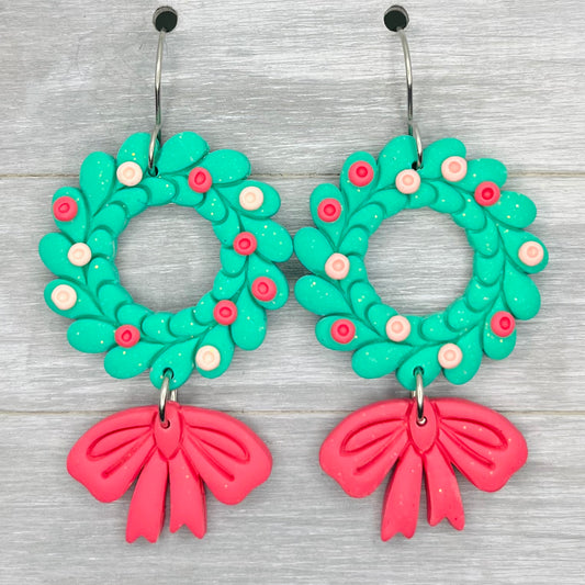 Pretty Holiday Wreath Clay Dangles