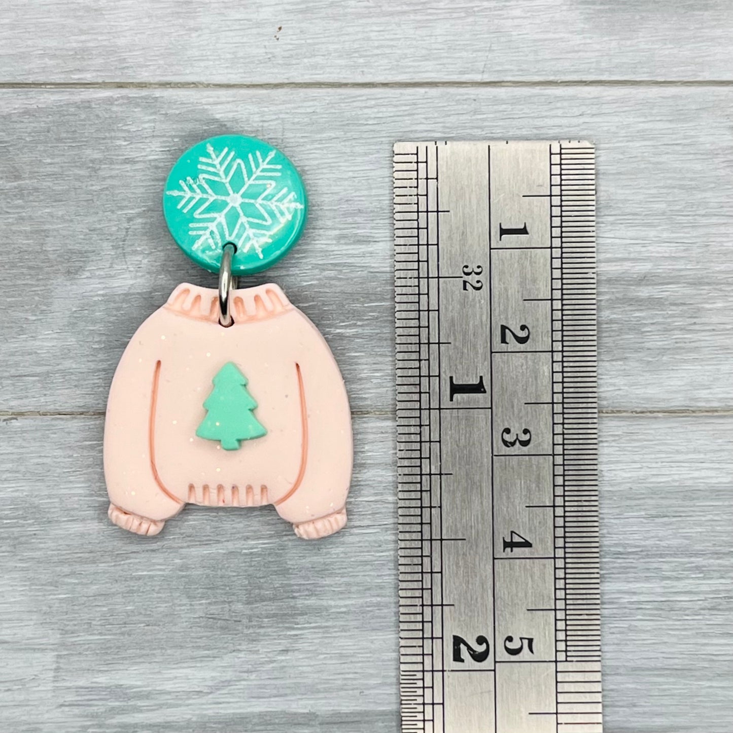 Pink & Mint Tree Sweater Stud Dangles