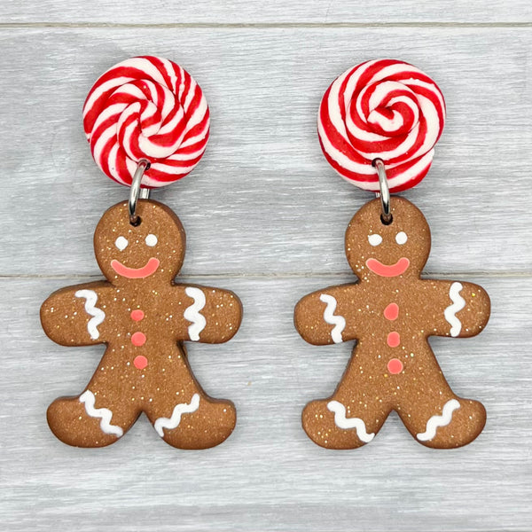 Gingerbread Man Peppermint Stud Dangles