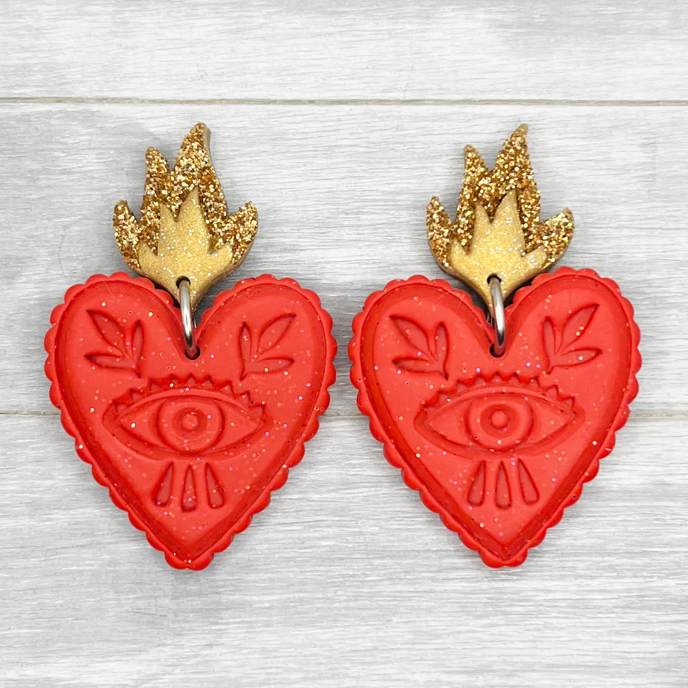 Sacred Heart Polymer Clay Stud Dangles