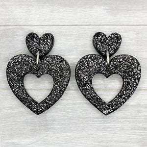 Black Hearts Polymer Clay Stud Dangles