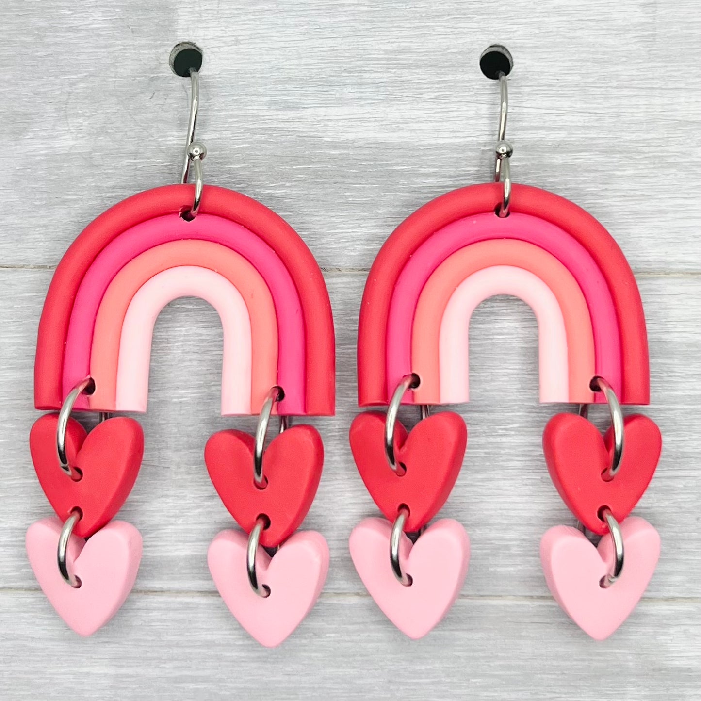 Rainbow Arch Hearts Polymer Clay Dangles