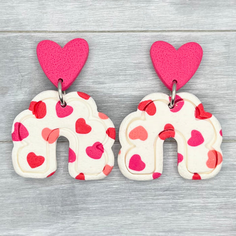 Tiny Hearts Arch Polymer Clay Stud Dangles