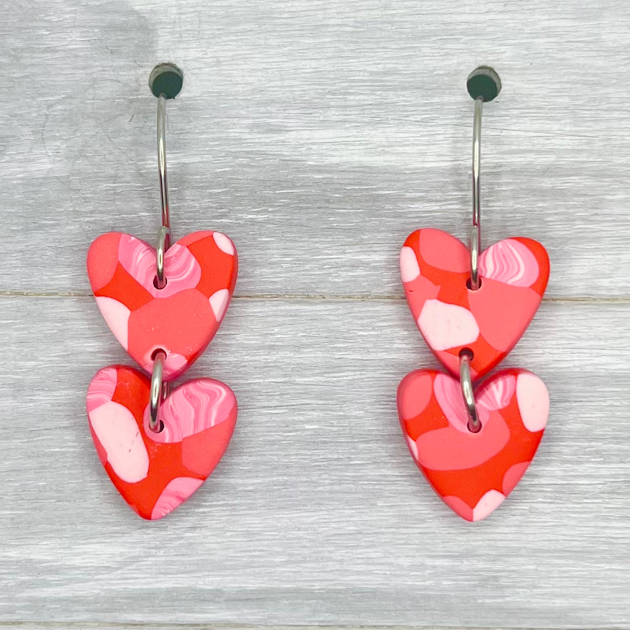 Valentine Heart Duo Polymer Clay Dangles