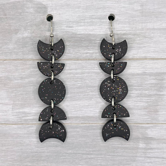 Black Moon Phase Polymer Clay Dangles (Mini)