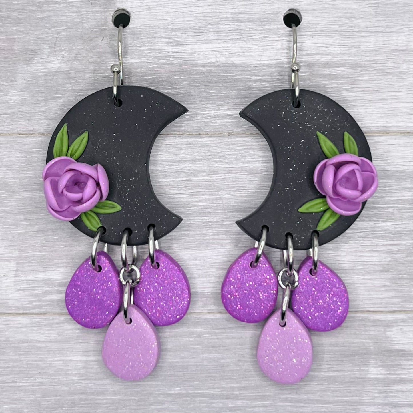 Purple Moon Flower Clay Dangles