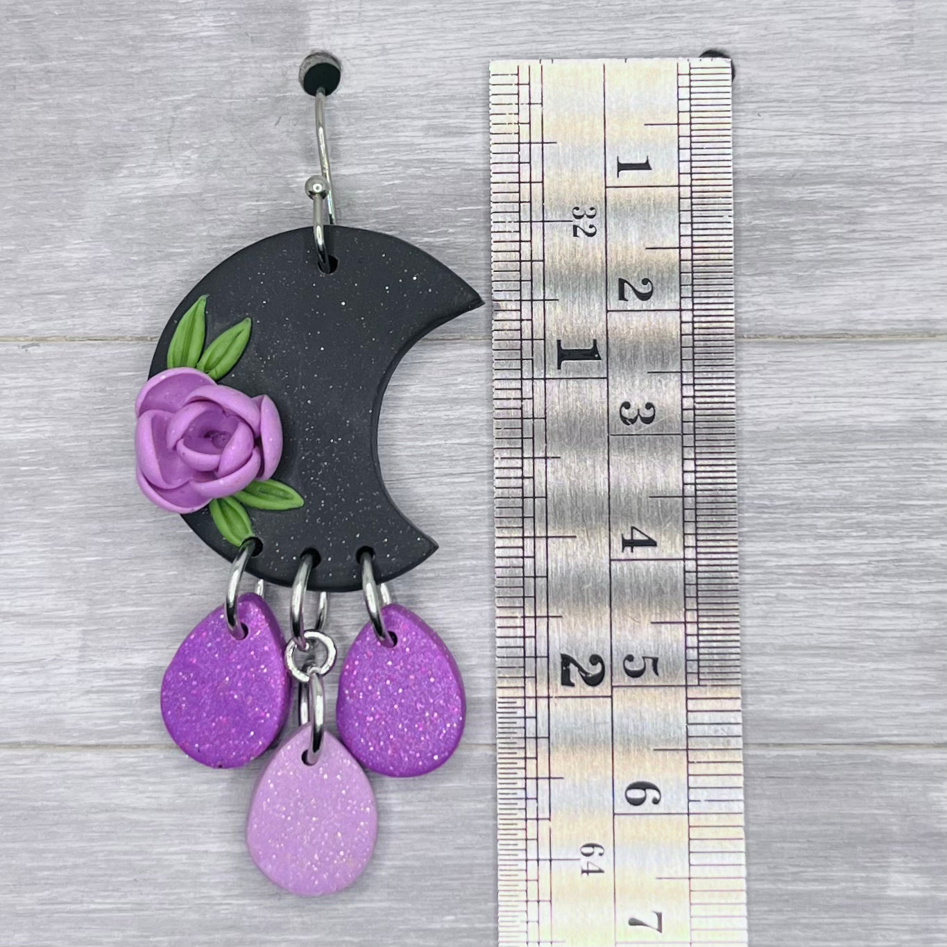 Purple Moon Flower Clay Dangles