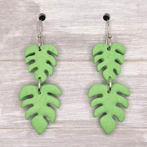 Monstera Leaf Duo Clay Dangles
