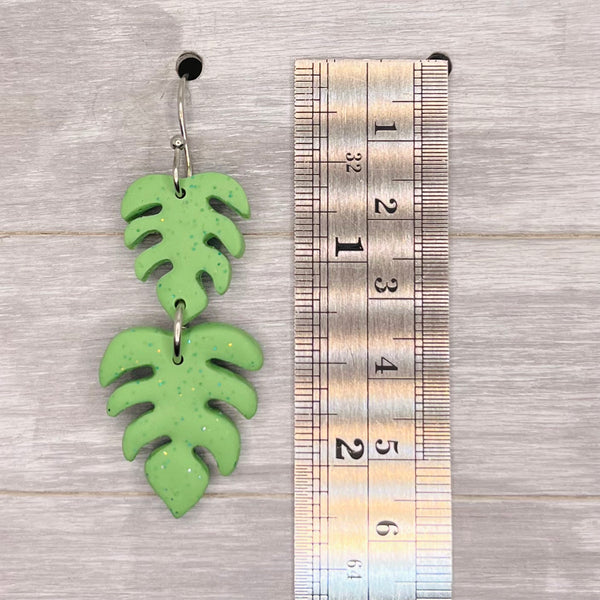 Monstera Leaf Duo Clay Dangles