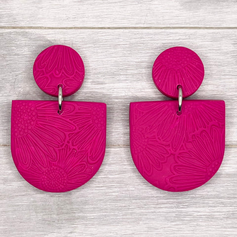 Fuchsia Spring Floral Clay Stud Dangles