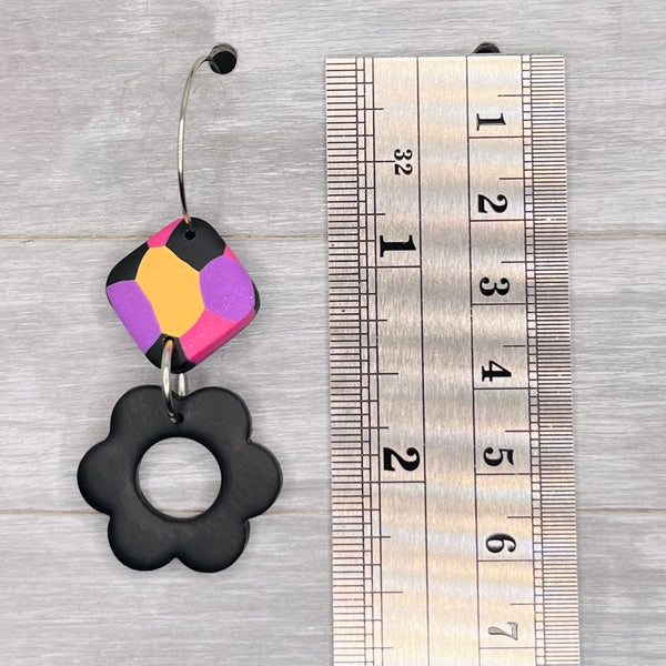 Summer Brights Terrazzo Black Flower Hoop Dangles