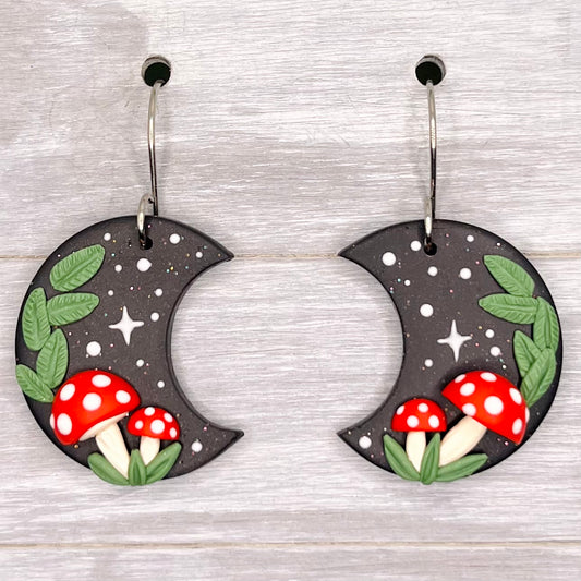 Mushroom Moon Polymer Clay Dangles