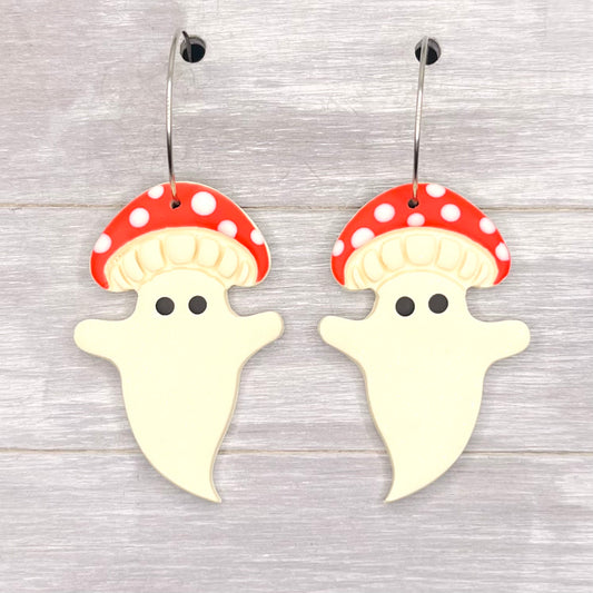 Mushroom Ghost Polymer Clay Dangles