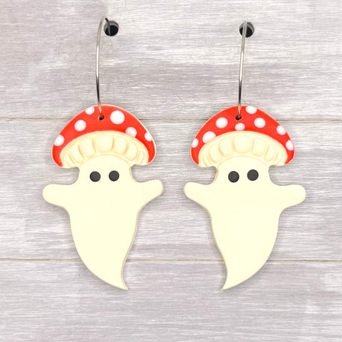 Mushroom Ghost Polymer Clay Dangles