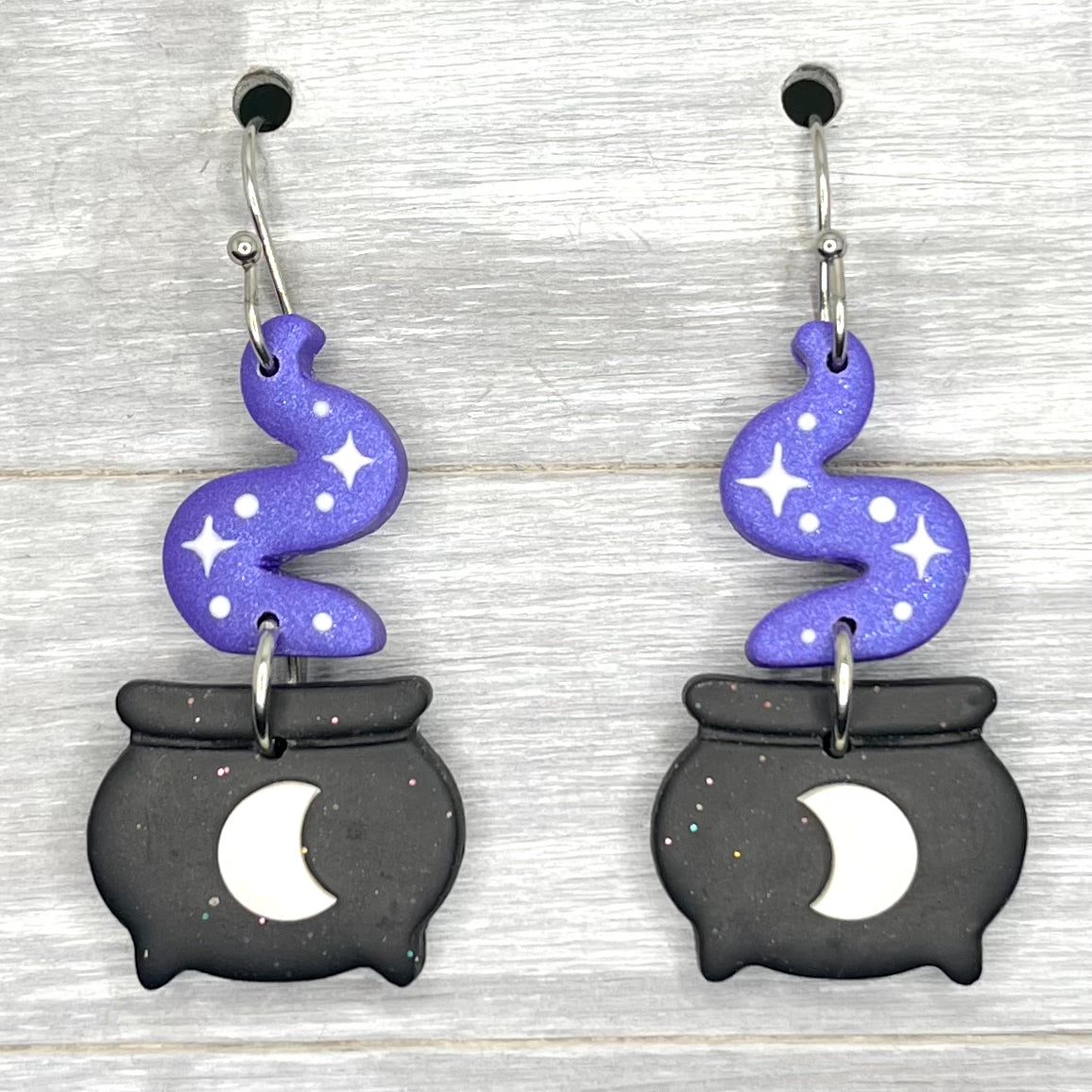 Purple Magic Cauldron Polymer Clay Dangles